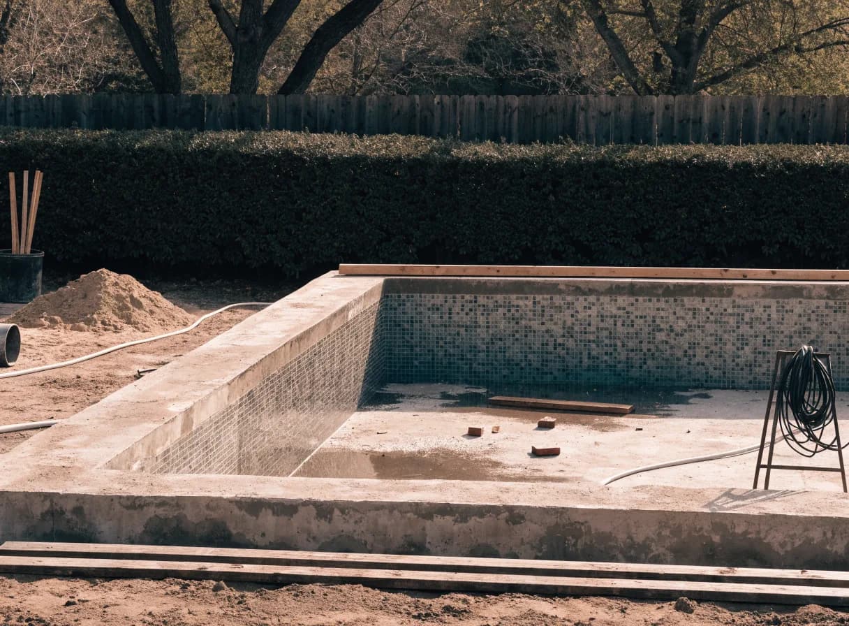 Piscina en construcción en un patio